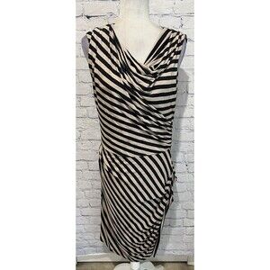 Anthropologie Bordeaux Striped Sleevless Black Cream Dress Size Large